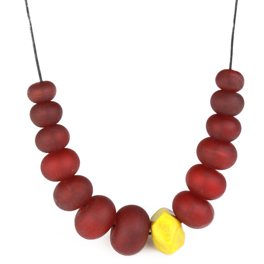 Bubble and nugget necklace - deep red and ochre yellow