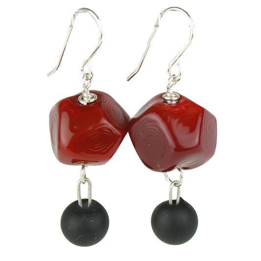 Nugget and charm earrings -red and black
