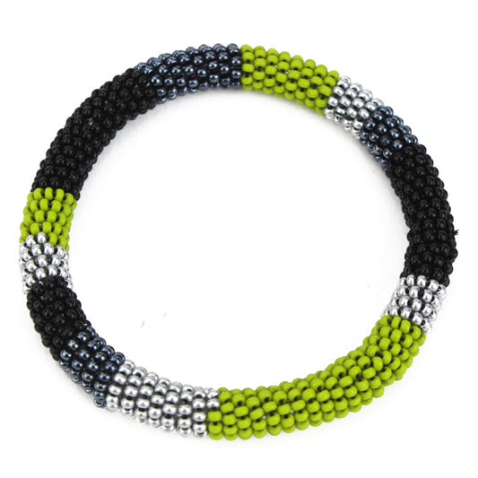Color band bangle - coal, black, silver and green