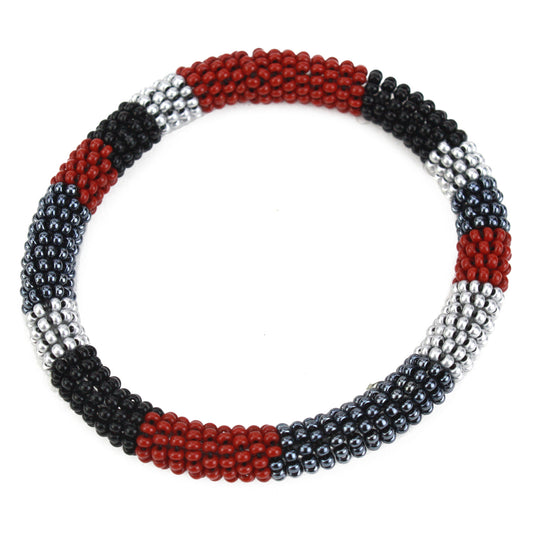 Color band bangle - coal, black, silver and red