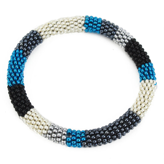 Color band bangle - coal, black, silver and blue