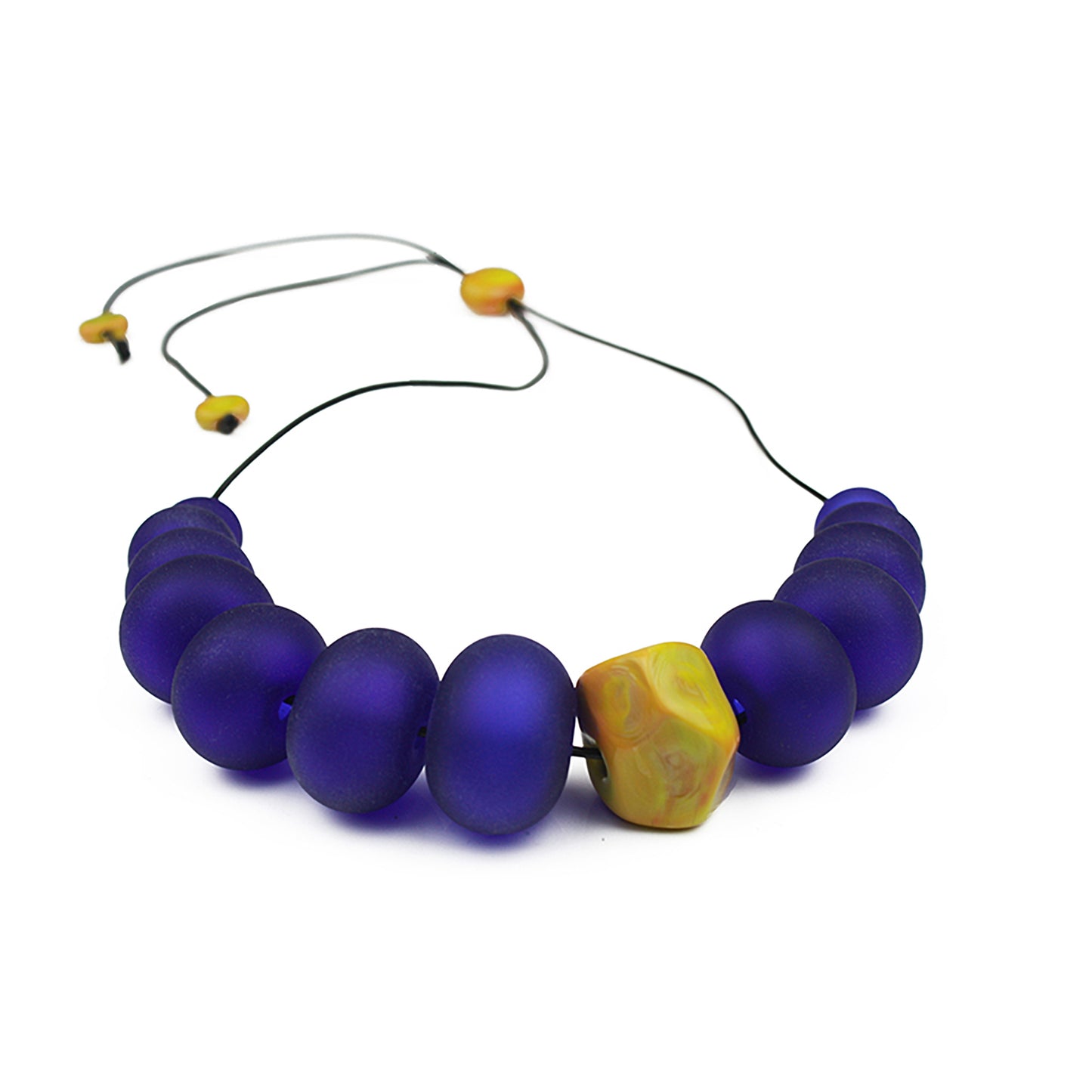 Bubble and nugget necklace - cobalt and ochre yellow