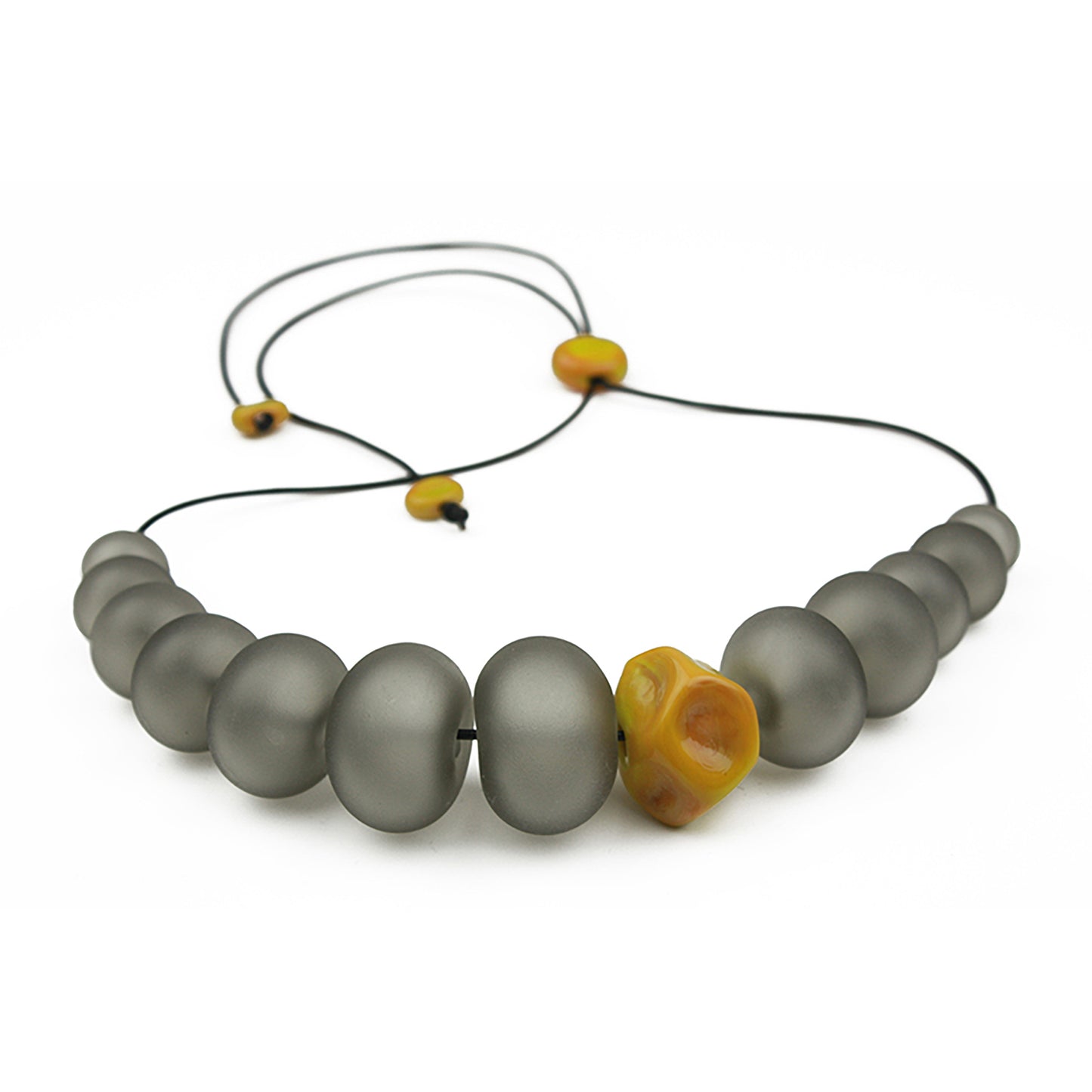 Bubble and nugget necklace - grey and ochre yellow
