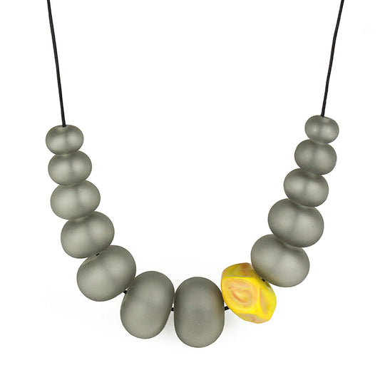 Bubble and nugget necklace - grey and ochre yellow