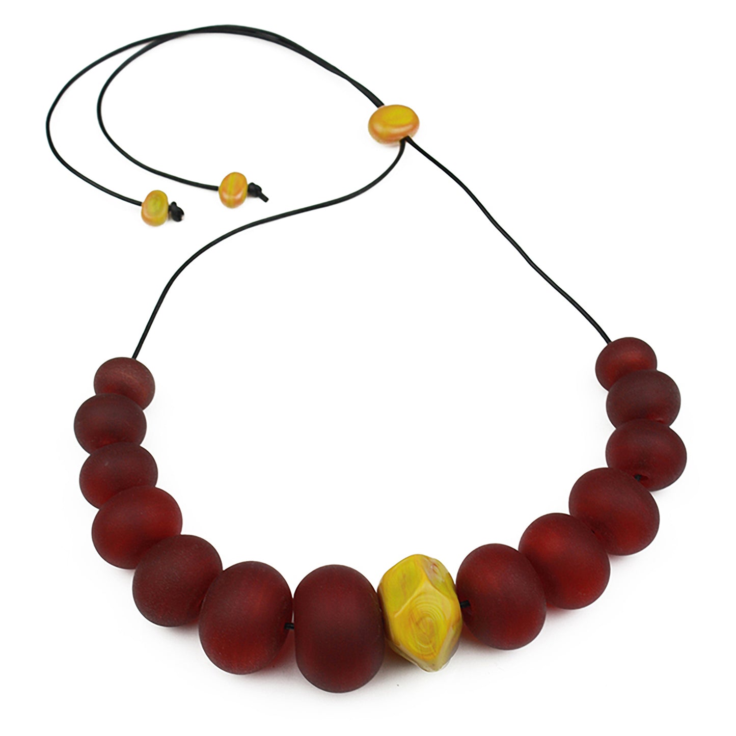 Bubble and nugget necklace - deep red and ochre yellow