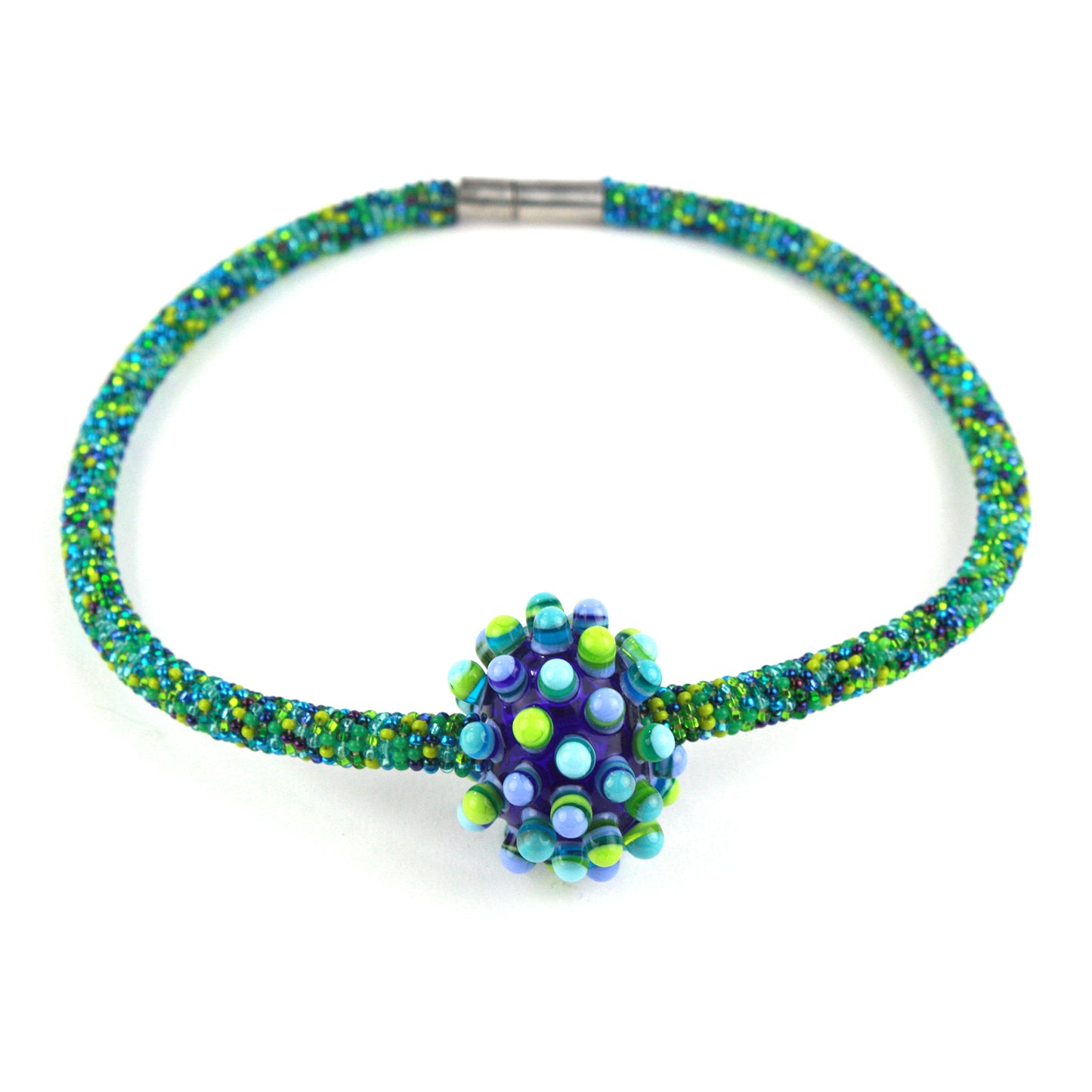 Stacked dot solo necklace-blues and greens