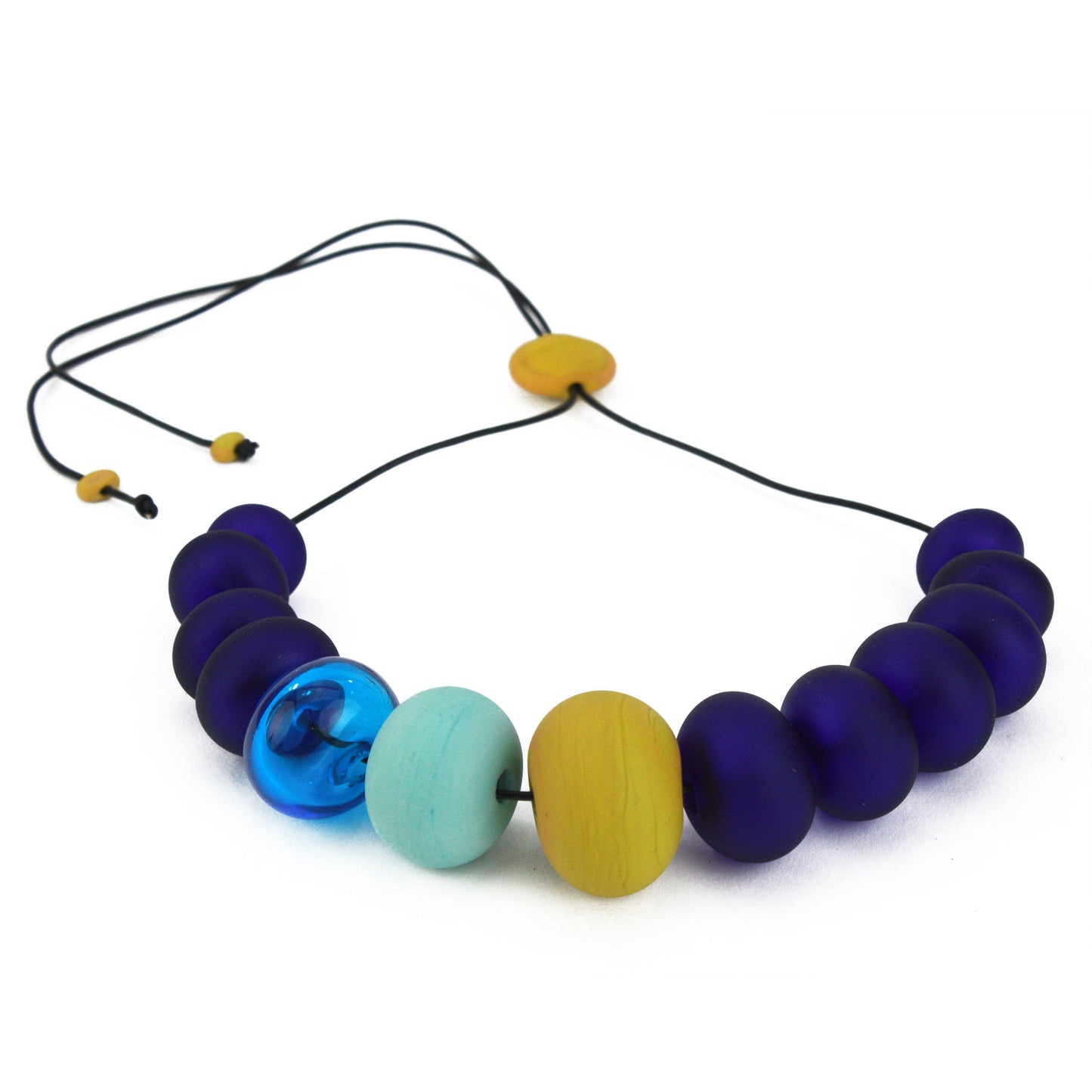 13 bead Bubble necklace - cobalt, yellow and turquoise