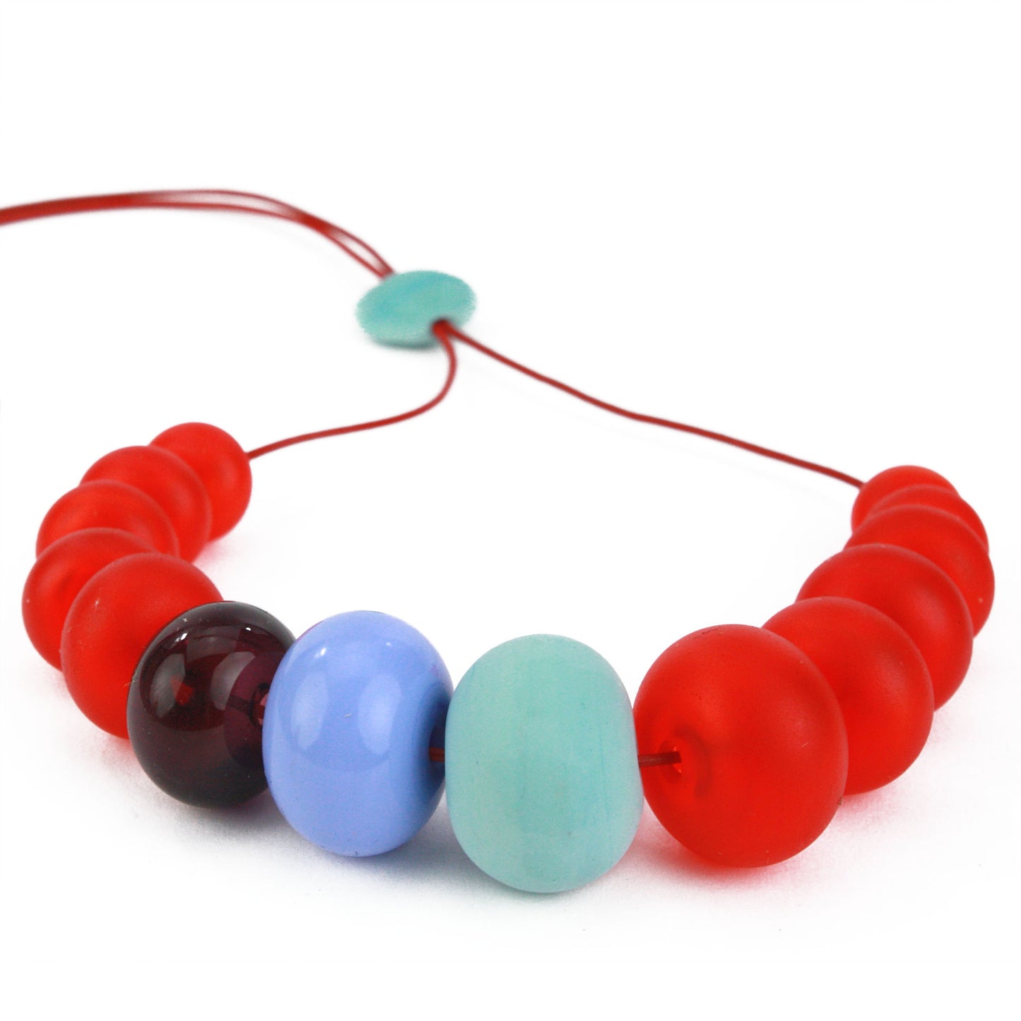 13 bead Bubble necklace - Red, turquoise and periwinkle