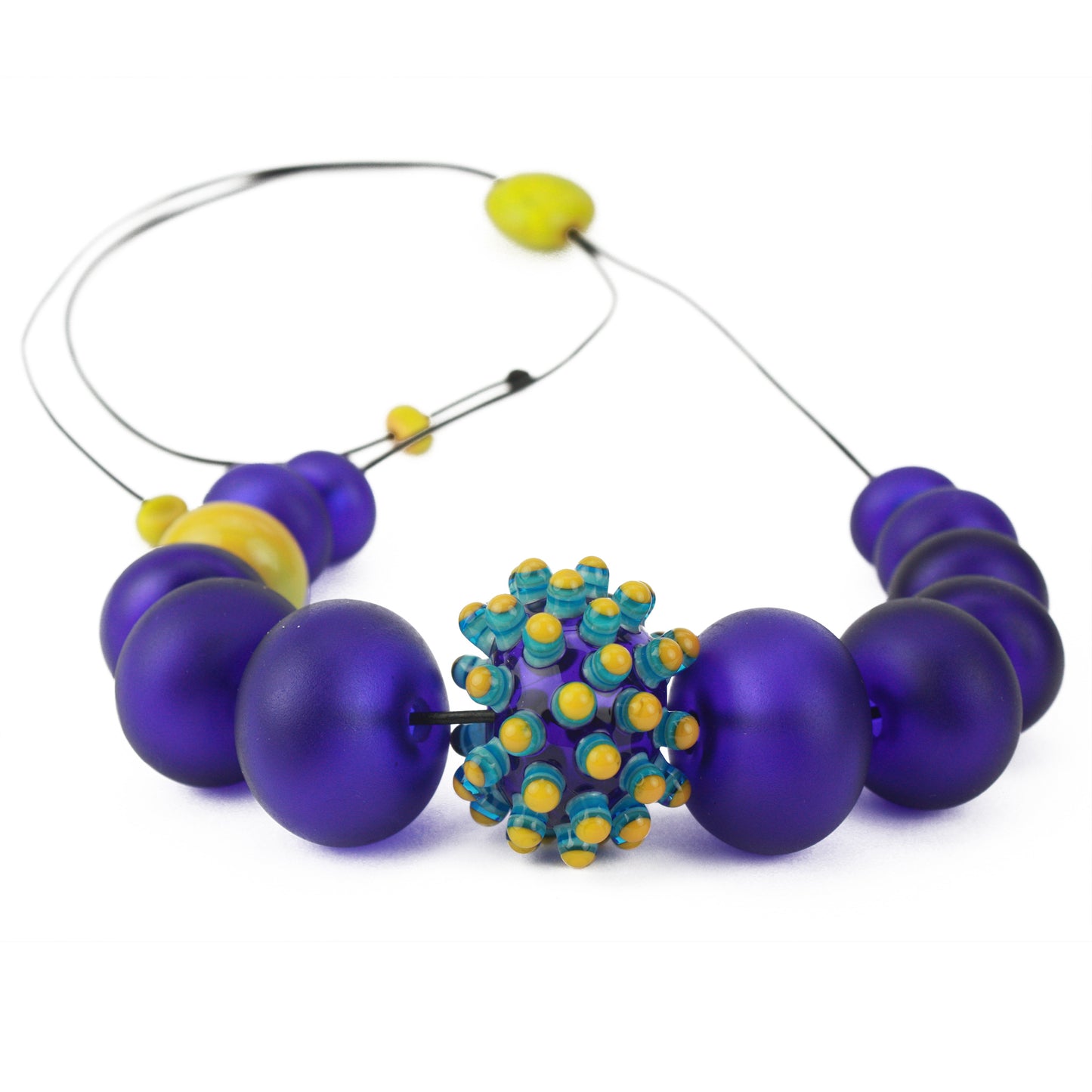 Stacked dot necklace -Blue and yellow