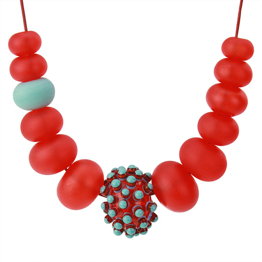 Stacked dot necklace -Red and turquoise
