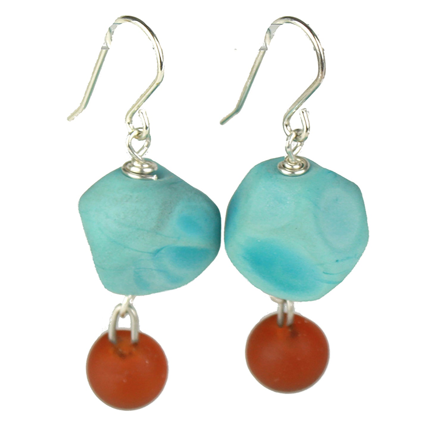 Nugget and charm earrings - turquoise and amber