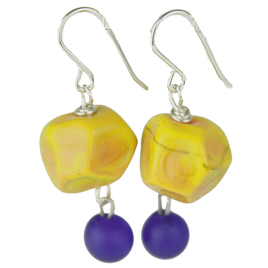 Nugget and charm earrings - ochre yellow and cobalt blue