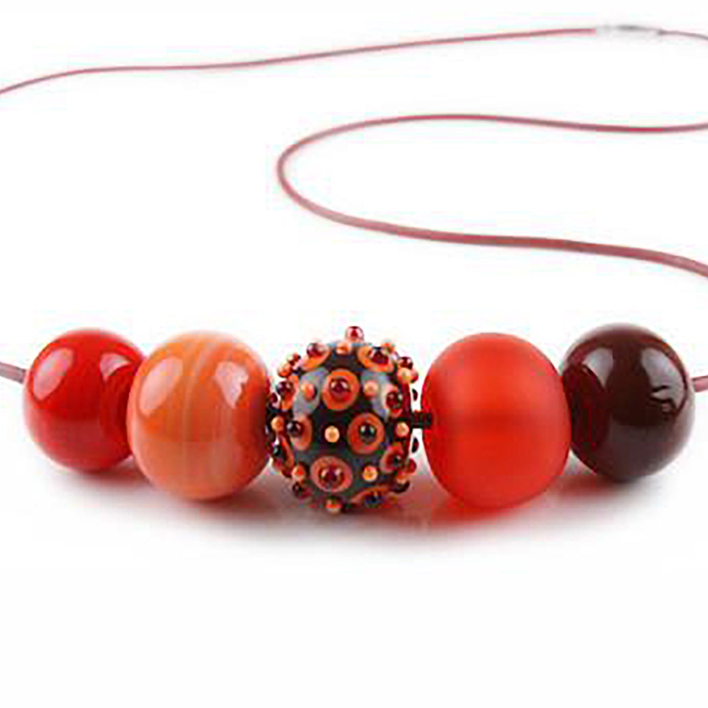 5 bubble bead necklace - reds with focal bead