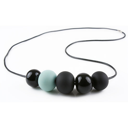 5 bubble bead necklace - black and turquoise