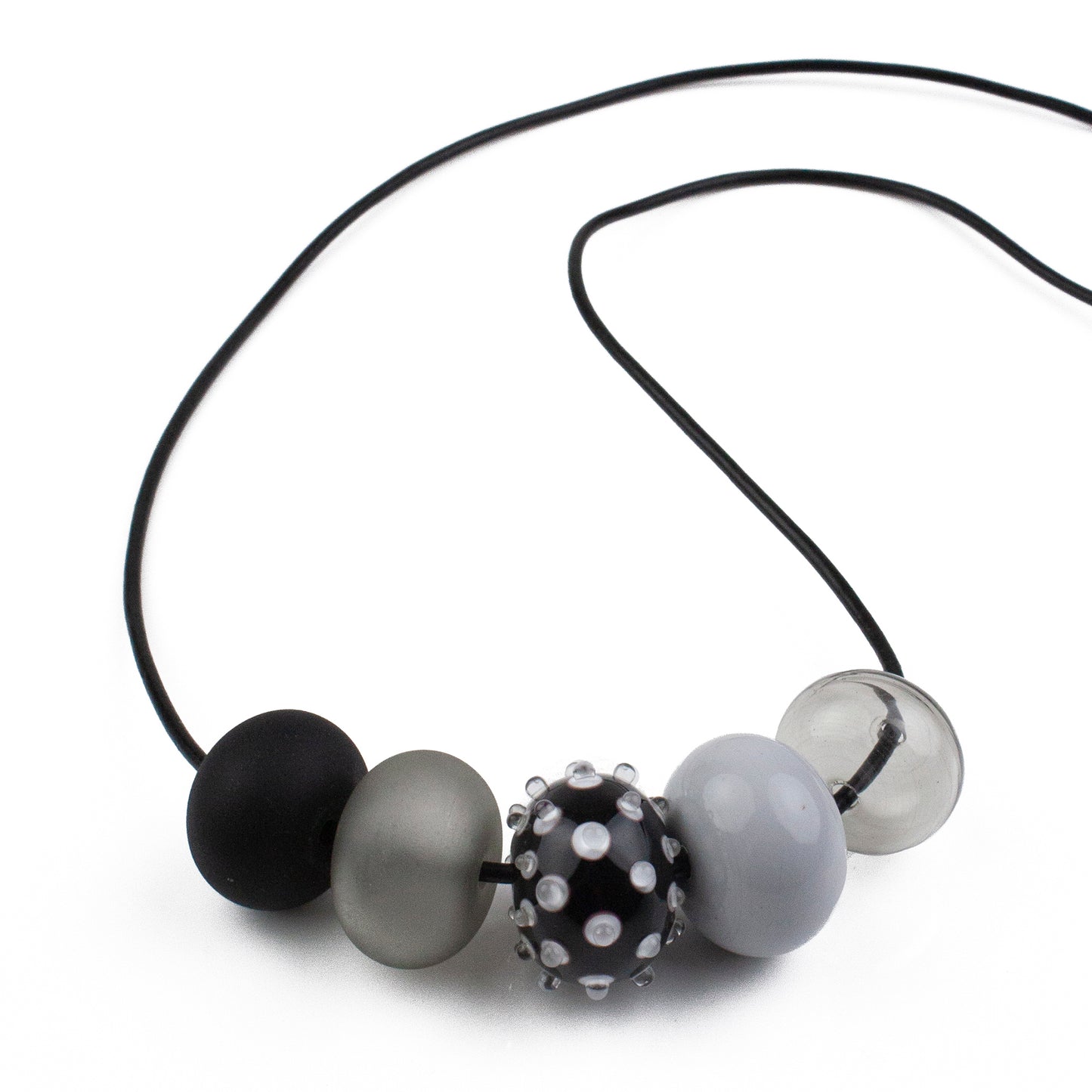 5 bubble bead necklace - black and white with focal bead
