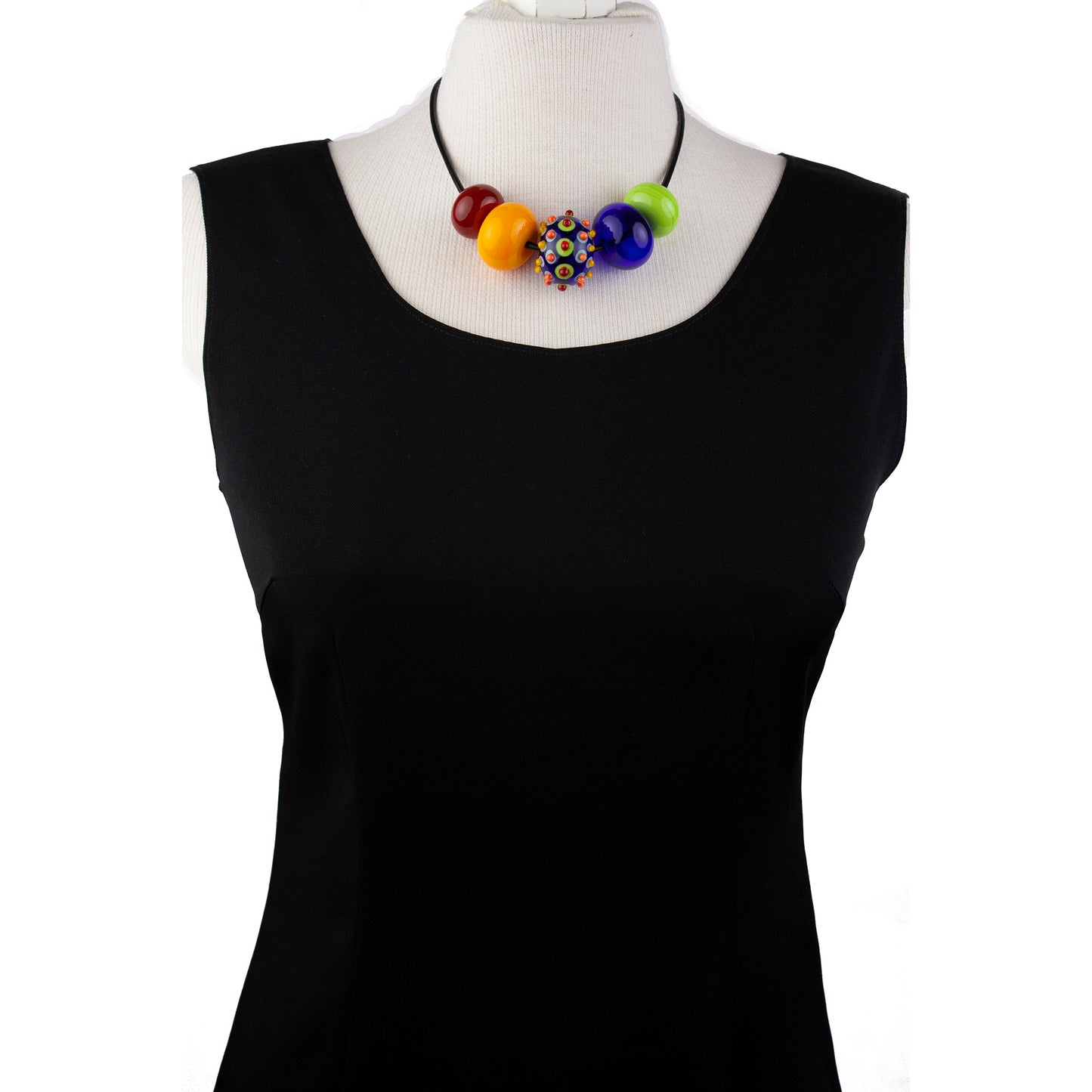 5 bubble bead necklace - multi-colored with focal bead