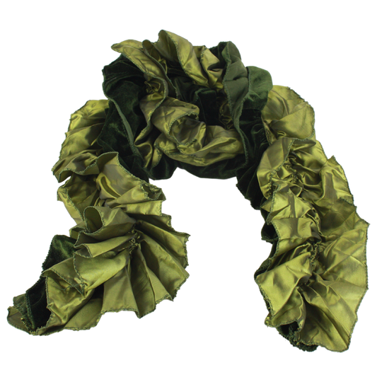 ZaZa velvet and satin ruffle scarf-green